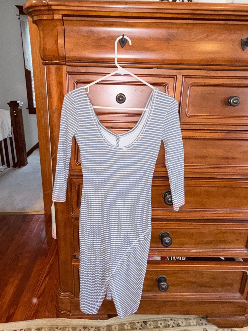 Free People Blue & White Striped Ribbed Henley Midi Dress XS - Picture 2 of 6